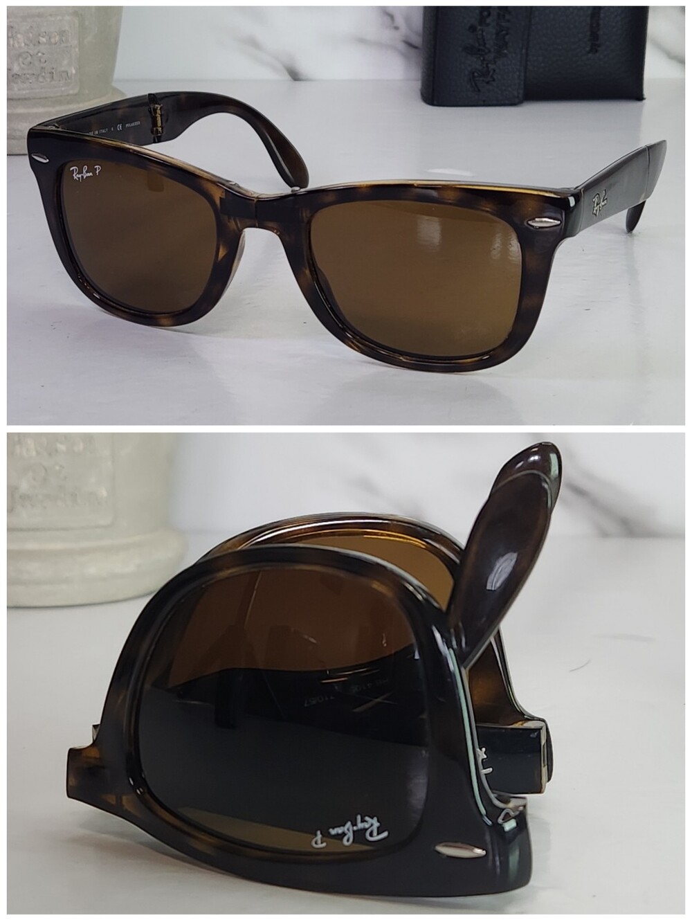Ray-Ban Classic Wayfarer Polarized. Folding Wayfarer Sunglasses. Brown Lenses.